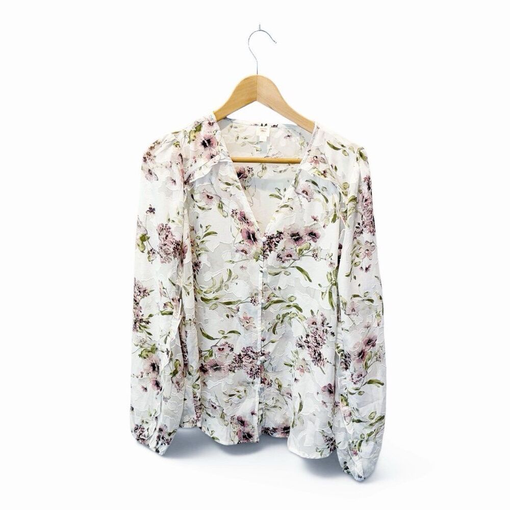 Autres Filles Floral Blouse L Sheer Textured Puff Sleeve Romantic Cottagecore